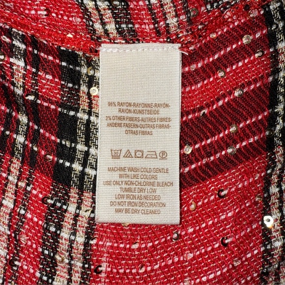 Free People Red/Blk and Gold Sequined Pullover Blouse Sz Small - Picture 12 of 14